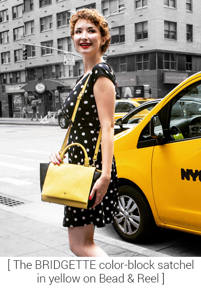 The BRIDGETTE color-block satchel in yellow on Bead & Reel.